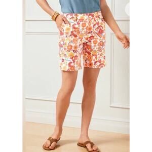 Talbots Womens 4 Petite Orange White Charming Floral 9.5 Chino Shorts Casual